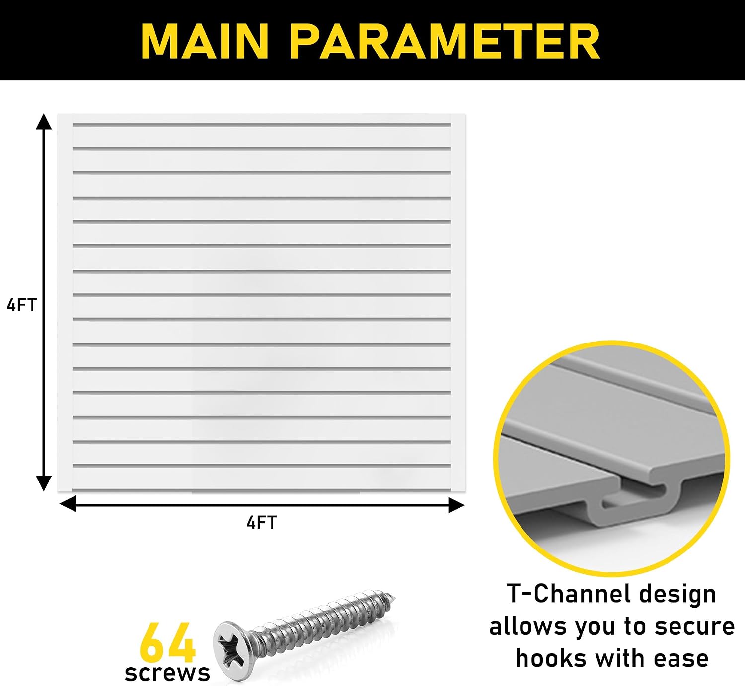 Heavy Duty 4x4 PVC Garage SlatWall Storage System (with Endcaps & Screws) - Modular Slat Wall Paneling for Garage Wall Organizer - Interlocking SlatWall Panels for Home & Commercial Use (White)