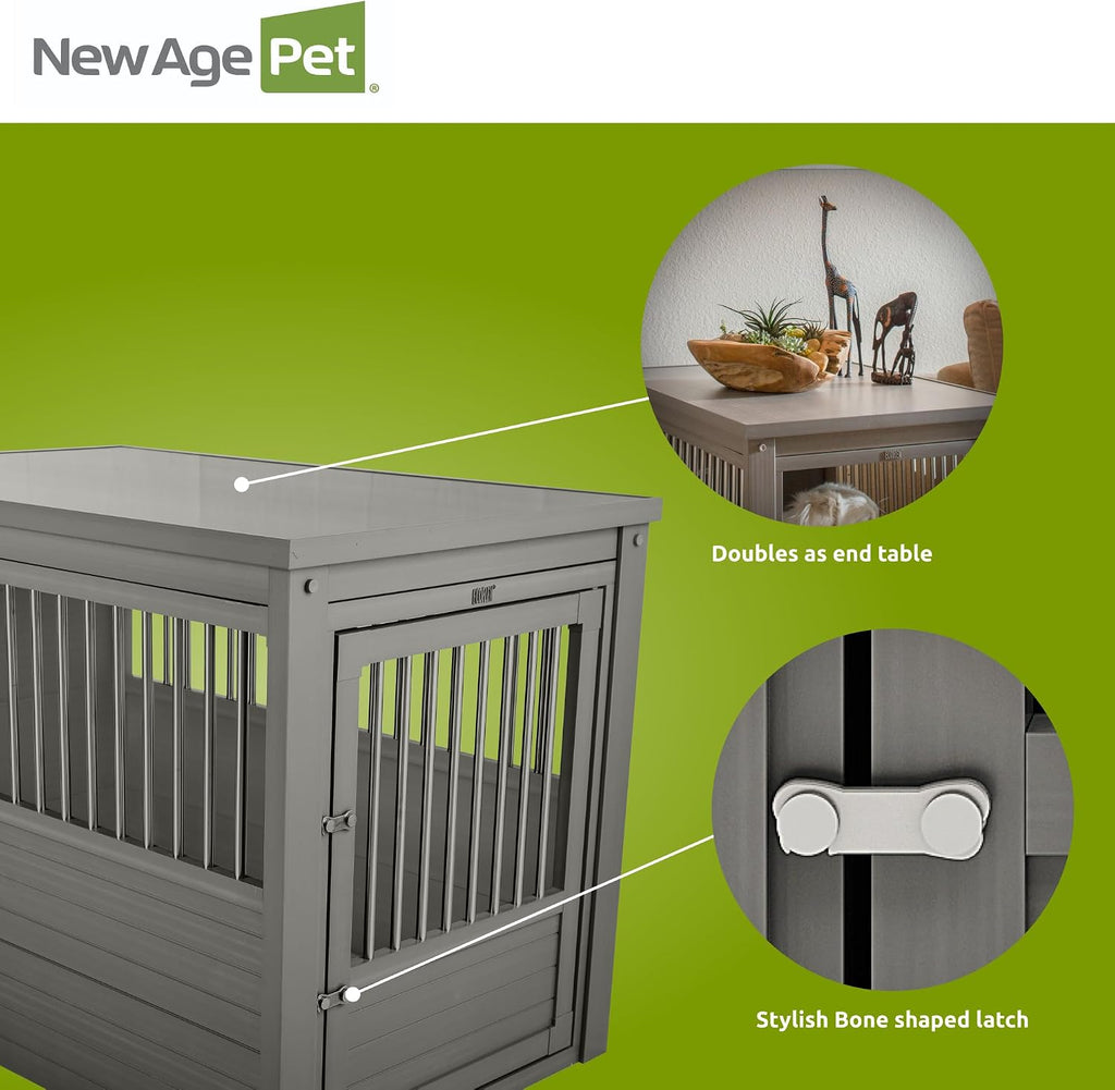 New Age Pet ECOFLEX InnPlace Dog Crate & End Table, Indoor Furniture Style Pet Kennel for Small, Medium, Large & XL Dogs, Durable Composite, Grey, X-Large