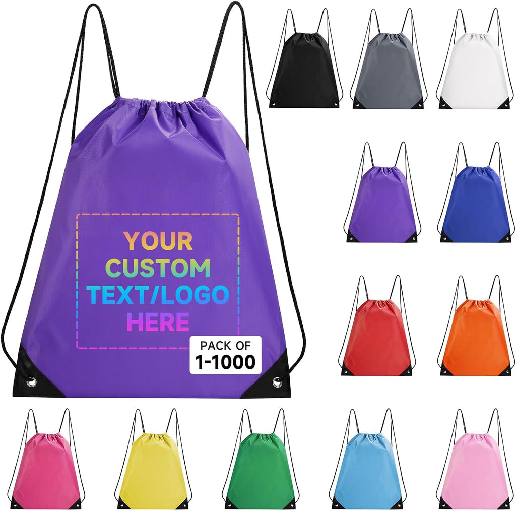 Custom Drawstring Bags With Logo, 80 PCS Personalized Text Drawstring Backpack Bulk, Easy-to-Carry String Bag Great for Gym, Travelling and for Everyday Use (Purple)