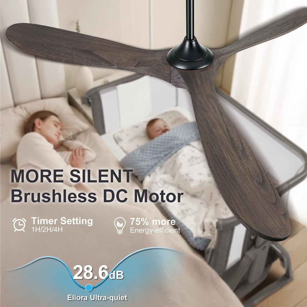 Eliora 52 Inch Ceiling Fans with Lights, Wood Outdoor Ceiling Fan for Patio and Remote Control Rustic Propeller Large Ceiling Fans with Light Farmhouse Indoor Quiet High cfm, Deep Brown