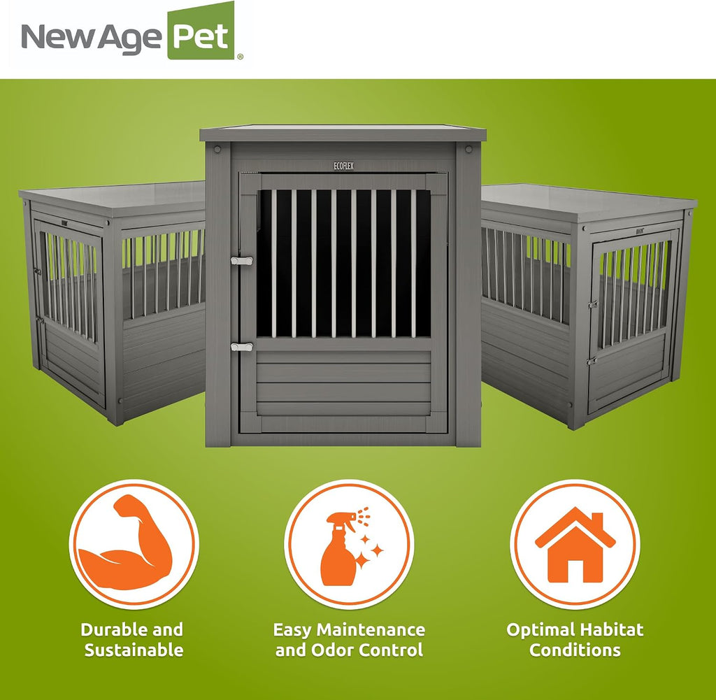 New Age Pet ECOFLEX InnPlace Dog Crate & End Table, Indoor Furniture Style Pet Kennel for Small, Medium, Large & XL Dogs, Durable Composite, Grey, X-Large