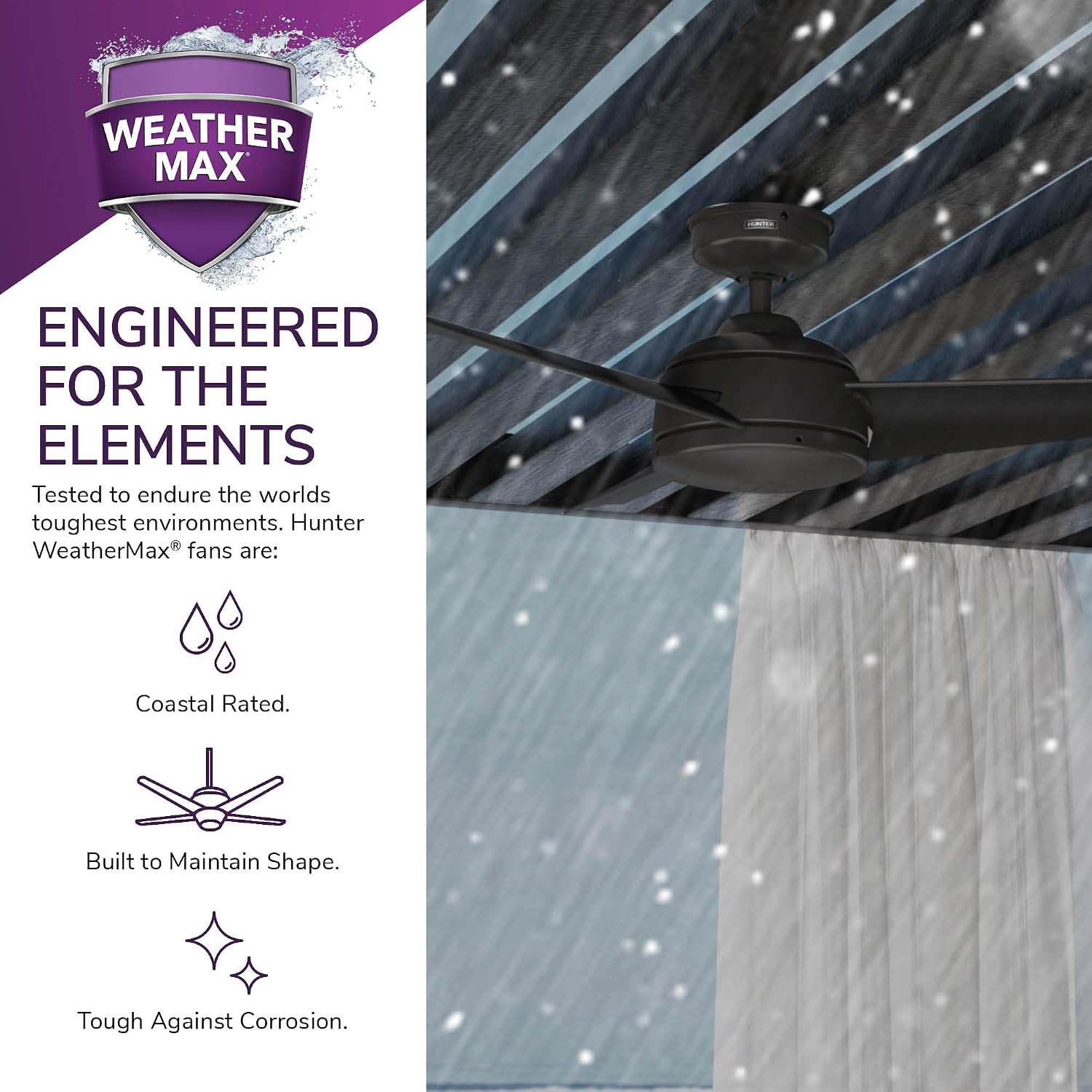 Hunter 52 inch Outdoor or Indoor Ceiling Fan No Light - Ceiling Fan without Light, For Patio, Porch, Garage, or Living Room, Standard Mount, 3 Blades, Wall Control - Trimaran 51481, Premier Bronze