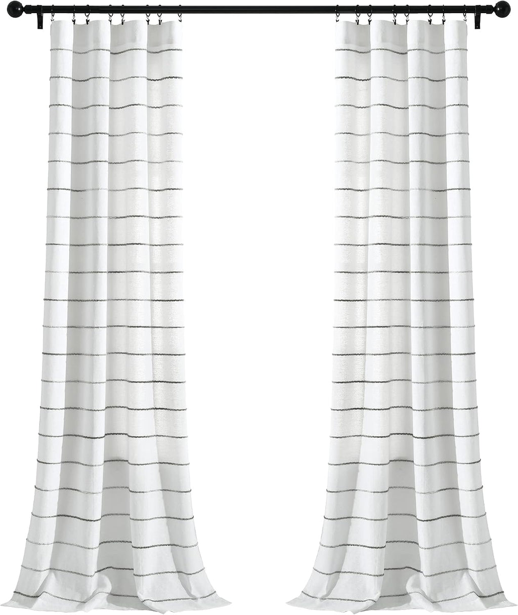 Lush Decor Ombre Stripe Yarn Dyed Cotton Window Curtain Panels, 40' W x 84' L, Gray - Drapes - Light Filtering Curtains for Living Room - Striped Curtains (Pack of 16)