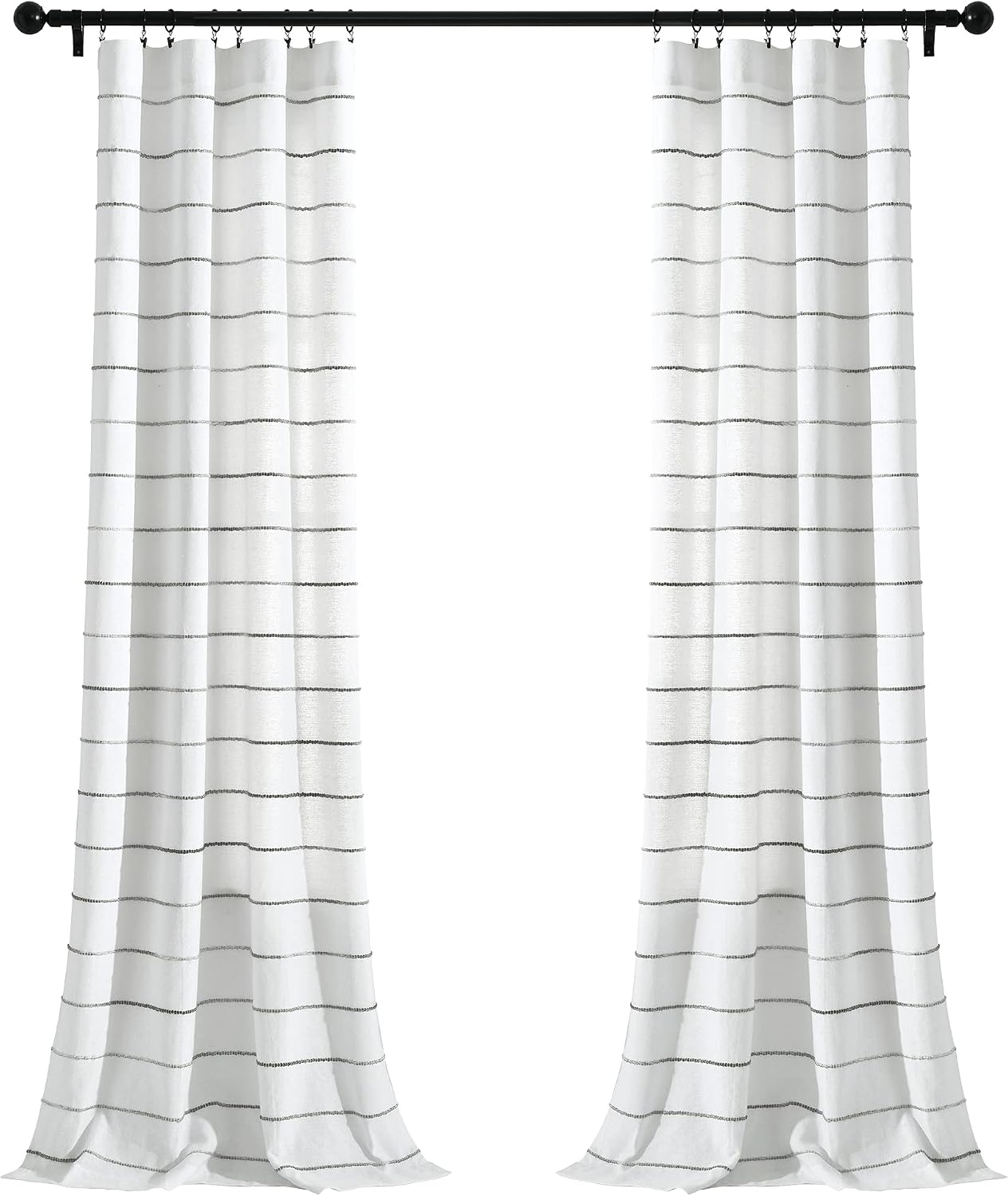 Lush Decor Ombre Stripe Yarn Dyed Cotton Window Curtain Panels, 40' W x 84' L, Gray - Drapes - Light Filtering Curtains for Living Room - Striped Curtains (Pack of 16)