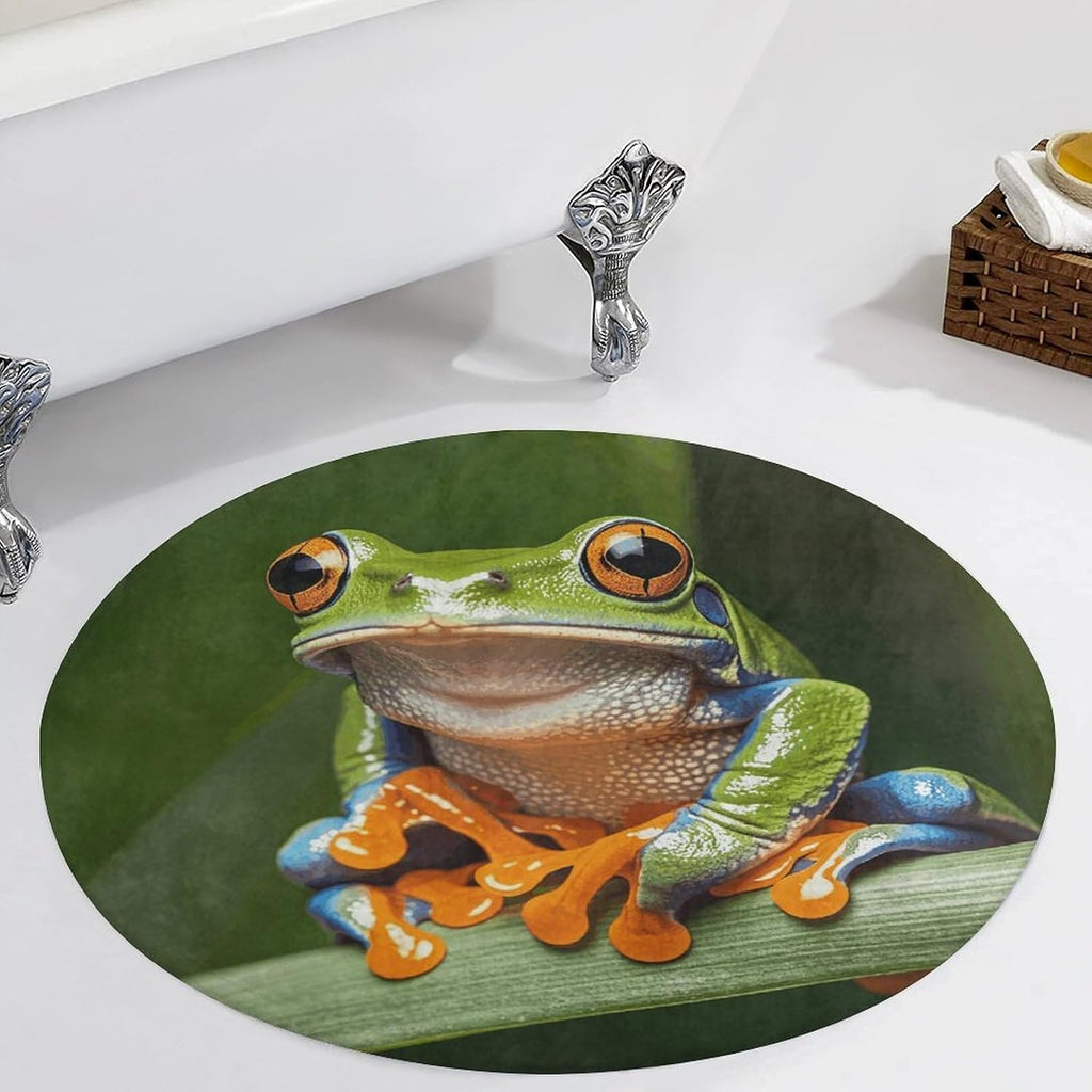 Peace Tree Frog Coral Velvet Round Floor Mat Non-Slip Bath Rug Floor Covering for Bathroom Vanity Guest Suite & Vacation Home