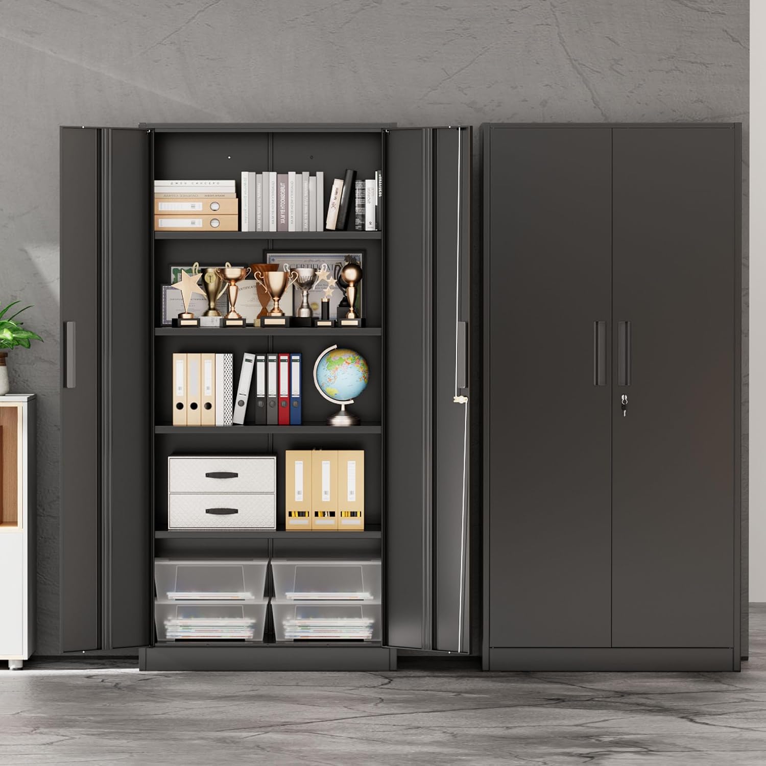 INTERGREAT Garage Storage Cabinet with Doors and Shelves, Metal Storage Cabinets with Lock, Lockable Steel Supply Cabinet for Home Office, Warehouse, Black