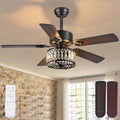 Kviflon Farmhouse Crystal Ceiling Fans with Lights and Remote, 48 Inch Chandelier Ceiling Fans, Black Fandelier Ceiling Fan for Bedroom Living Room, Quiet DC Motor, Reversible, Bulb not Included