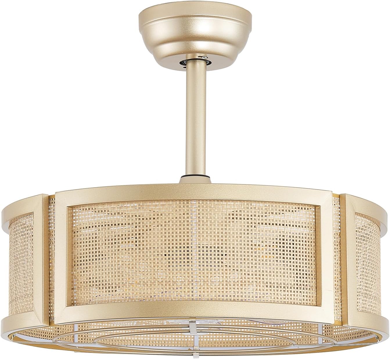 20' Boho Ceiling Fans with Lights, Rattan Fandelier Ceiling Fan with Light Remote Control with Caged 6 Speeds for Bedroom, Nursery, Living Room (Gold)