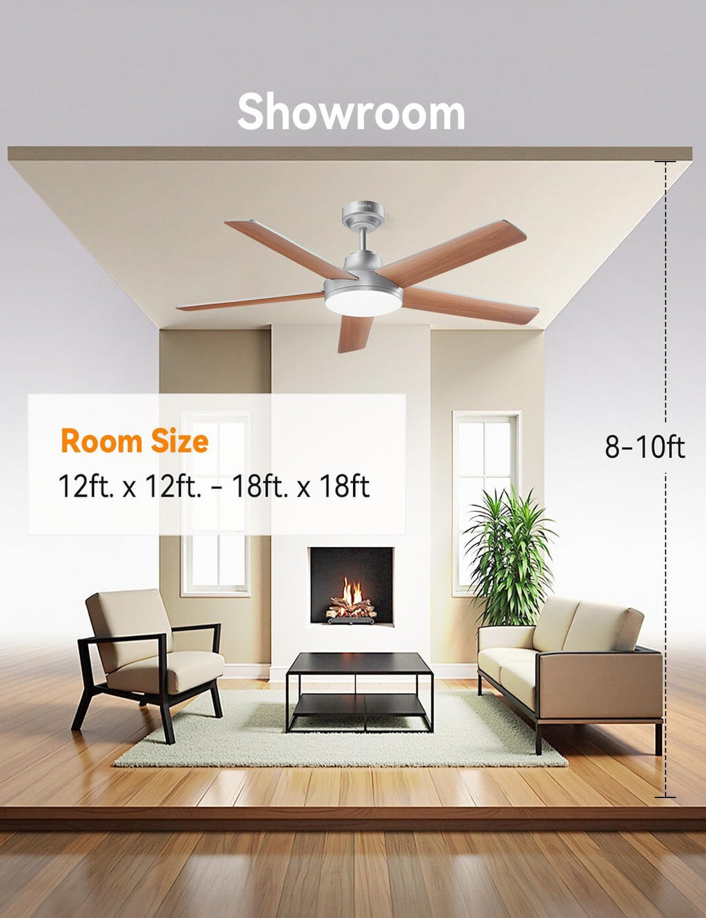 AKOFUN Ceiling Fans with Lights and Remote, Low Profile Ceiling Fan with Light, 6 Speed, Dimmable, DC Motor, Quiet, Timer, Modern LED Ceiling Fan for Bedroom Living Room 52 inch, Silver