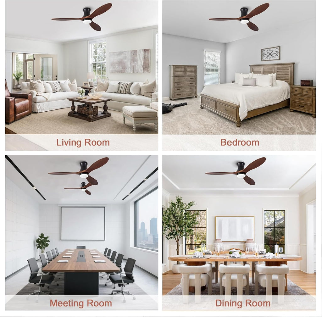 52' Smart Ceiling Fans with Lights and Remote, Compatible with Voice WIFI Alexa App Control,Solid Wood Blades,Reversible,6 Speed,Dimmable,Indoor/Outdoor Ceiling Fans for Living Room,Bedroom,Patio