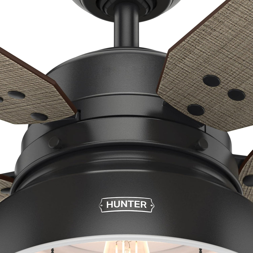 Hunter 52 inch Outdoor or Indoor Ceiling Fan with LED Light - Black Rustic Ceiling Fan with Pull Chain, For Bedroom, Living Room, or Patio, Standard Mount, No Remote - Mill Valley 59307, Matte Black