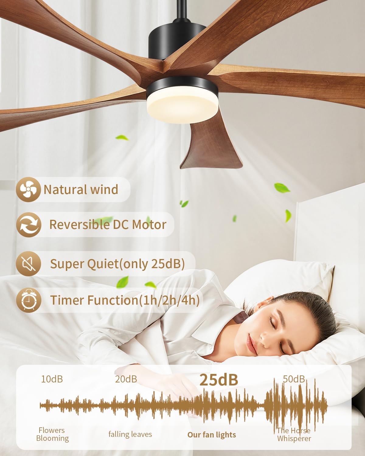 72 Inch Ceiling Fans with Lights and Remote, USA Original Patent 72' Large Ceiling Fan, 3 Downrods, 5 Wood Blades, ETL Listed, 6 Speeds Quiet DC Motor Outdoor Indoor Modern Fan, 72', Walnut