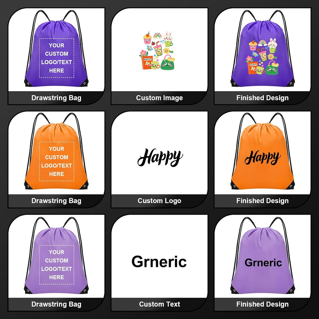 Grneric Custom Drawstring Bags Bulk 10/20/50/100/200 Pack, Promotional Items With Your Logo Personalized String Backpack for Gym, Sport, Travel, Purple