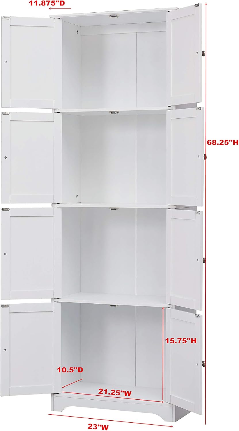 Kings Brand Furniture - Lyons 4-Tier 68' Kitchen Pantry Storage Cabinet with 8 Doors, White