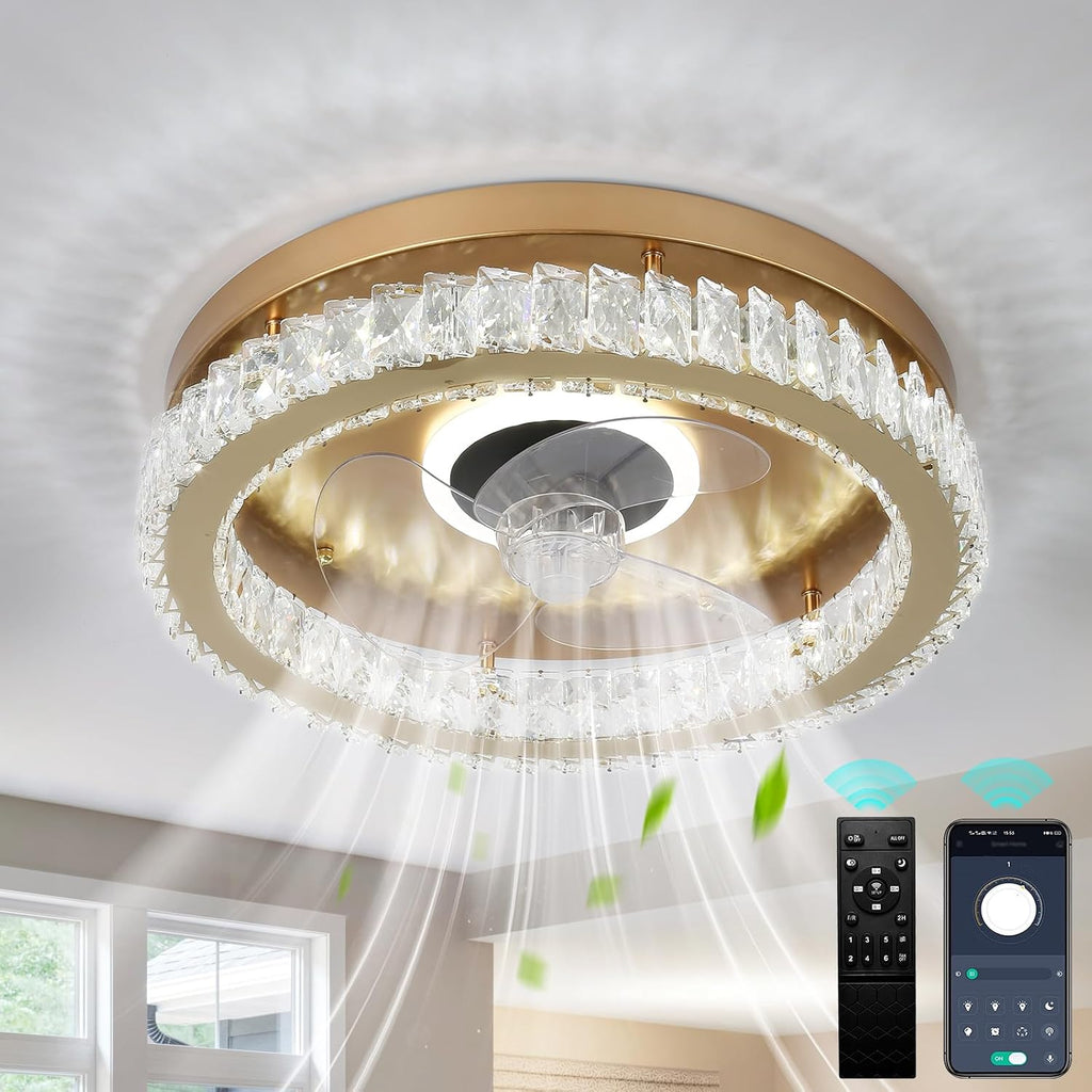 FRIXCHUR Ceiling Fan with Light Low Profile Ceiling Fans with Remote Control Flush Mount Ceiling Fan 3 Color 6 Speed LED Fan Light for Bedroom Living Room Kitchen Dinning Room (Gold)