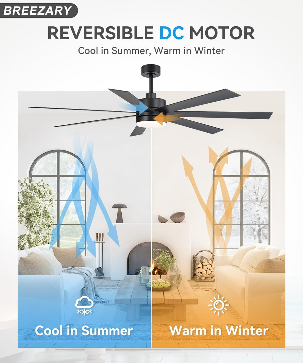 72 inch Large Ceiling Fans with Lights and Remote, 6-Speed Reversible DC Motor, 3 CCT, Dual Finish 7 Blades, Indoor/Outdoor Farmhouse Black Ceiling Fan for Kitchen Living Room Patio