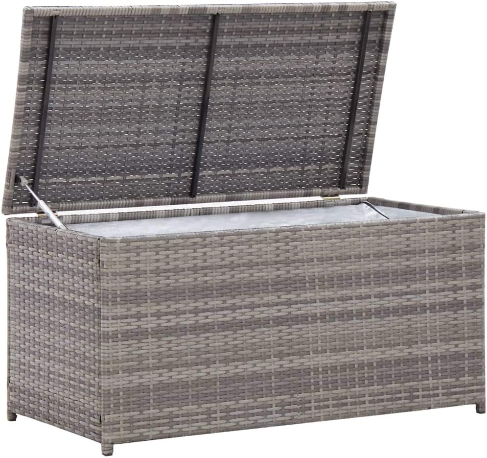 Garden Storage Box Indoor/Outdoor Storage Container and Gardening Tools - Store Items on Patio, Garage, Yard.Poly Rattan 39.4'x19.7'x19.7' Gray