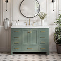 ARIEL Cambridge 48-inch Bathroom Vanity with Sink,Solid Wood, 1.5-inch Carrara White Quartz Countertop, Single Rectangular Porcelain Sink, 2 Soft Closing Doors, 9 Dovetail Drawers, Vintage Green