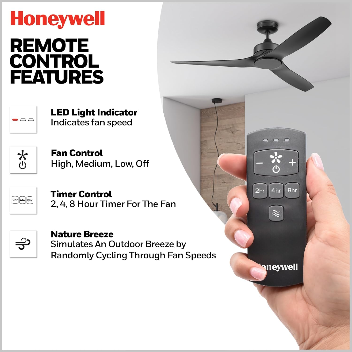 Honeywell Lynton, 52 Inch Outdoor Three Blade Ceiling Fan, Remote Control