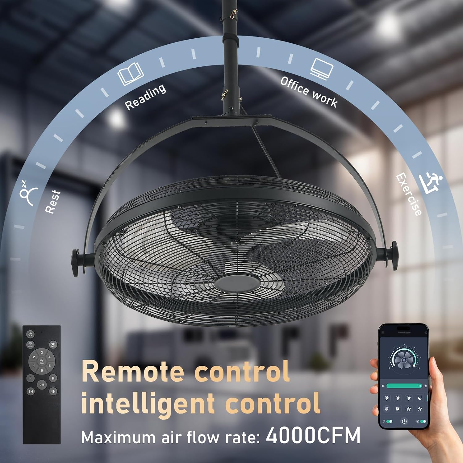 AHAWILL 22.8' Gazebo Patio Outdoor Fan - 360 Rotatable Fixed Angle, Plug-in, 6 Speeds, Timer & Reversible, 2-in-1 Hanging/Standing for Tool Room,Garage.