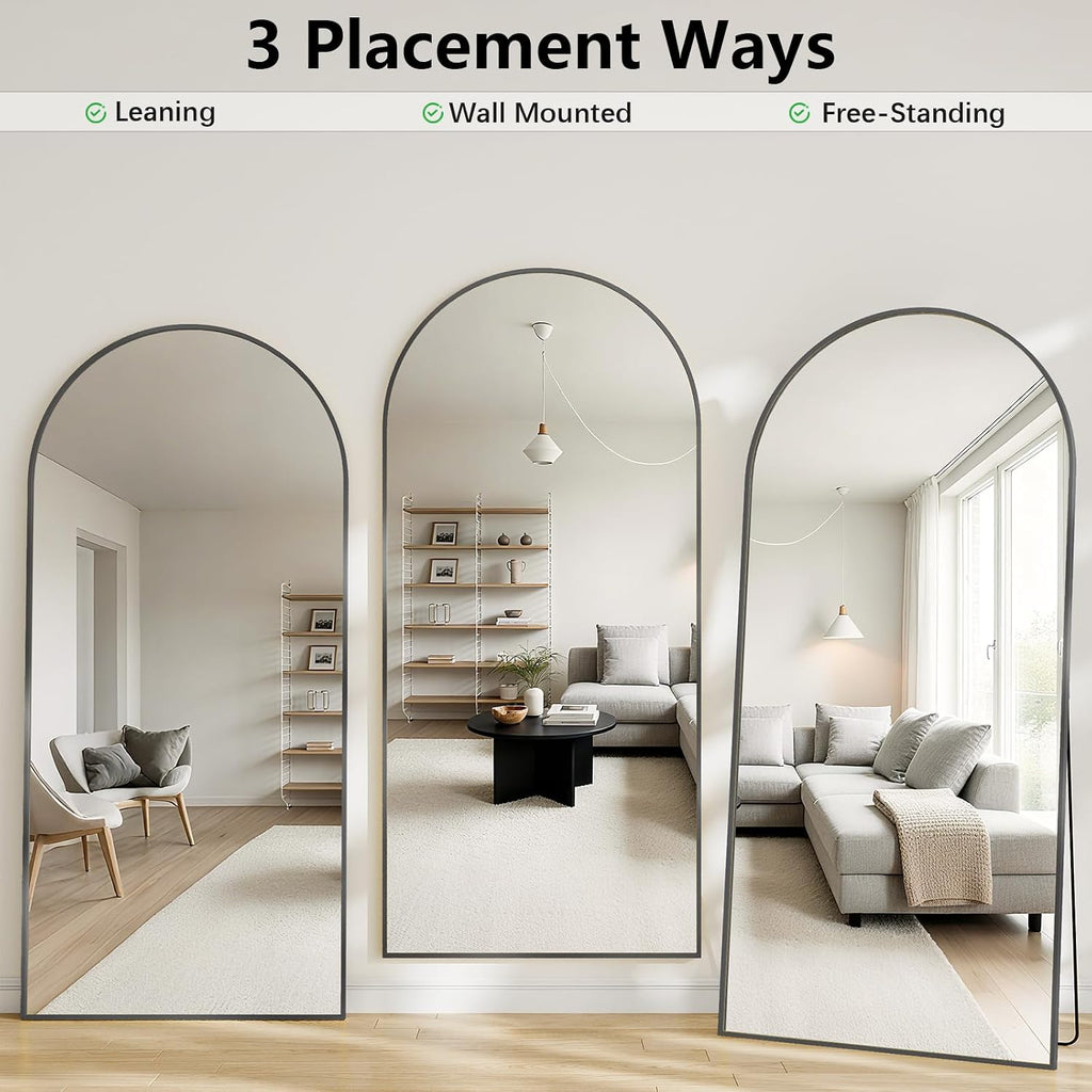Large Full Length Mirror, 30'x71' Arched Floor Mirror Full Length with Stand, Room Decor Big Full Body Mirror with HD Tempered Glass Aluminum Frame for Bedroom Living Room, Black