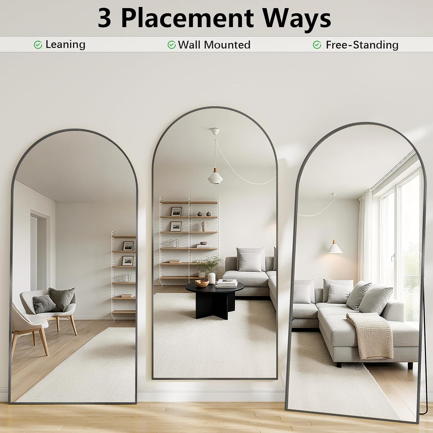 Large Full Length Mirror, 30'x71' Arched Floor Mirror Full Length with Stand, Room Decor Big Full Body Mirror with HD Tempered Glass Aluminum Frame for Bedroom Living Room, Black