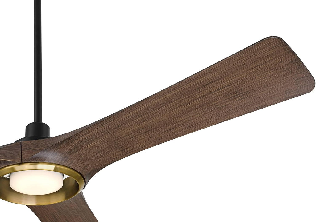 Casa Vieja 56' Ethos Modern Industrial Indoor Outdoor Ceiling Fan 3 Blade LED Light Remote Control Matte Black Brown Dark Walnut Finish Blades Bedroom Patio Living Room Damp Rated Decorative