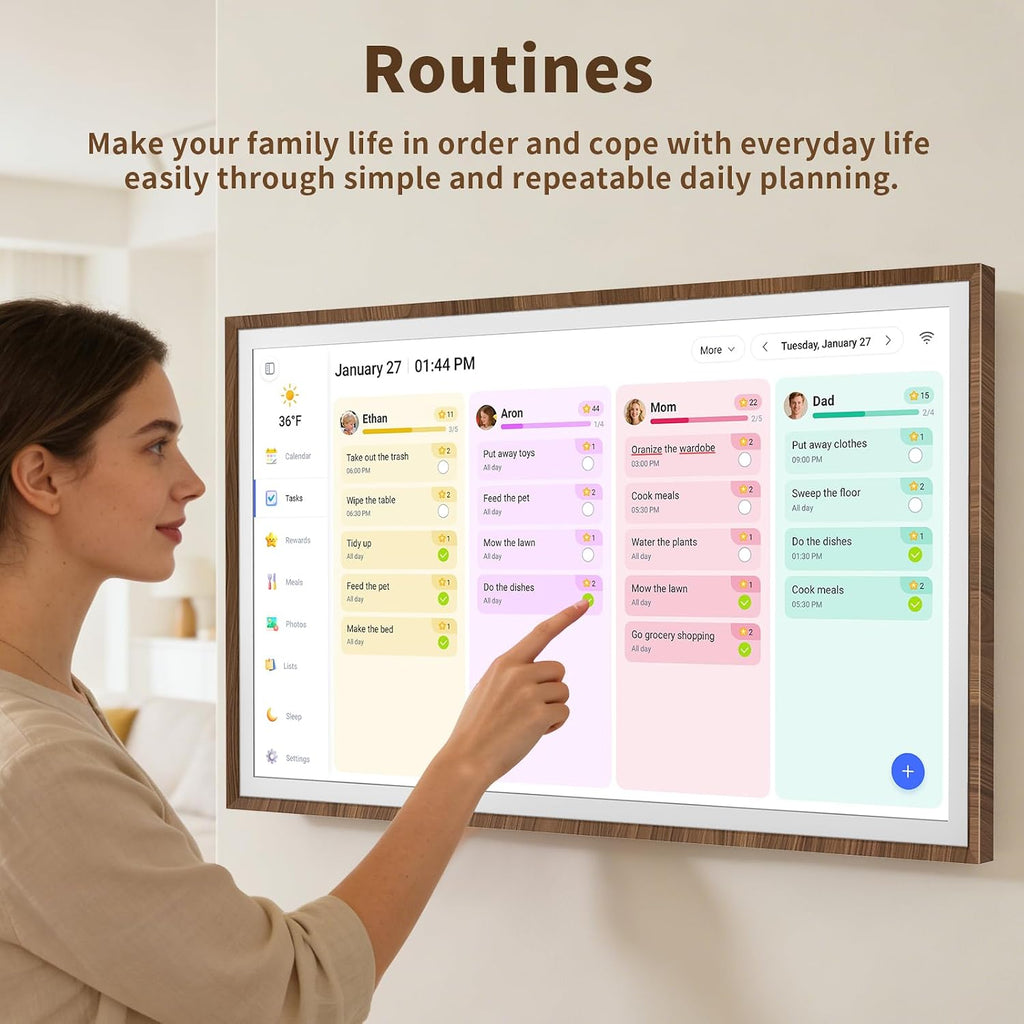 32 Inch Digital Calendar Chore Chart with Touchscreen - Full HD Interactive Display, Wall & Desk Mountable Family Planner, to-Do List & Meal Planner, Digital Picture Frame Gifts for Women Mom
