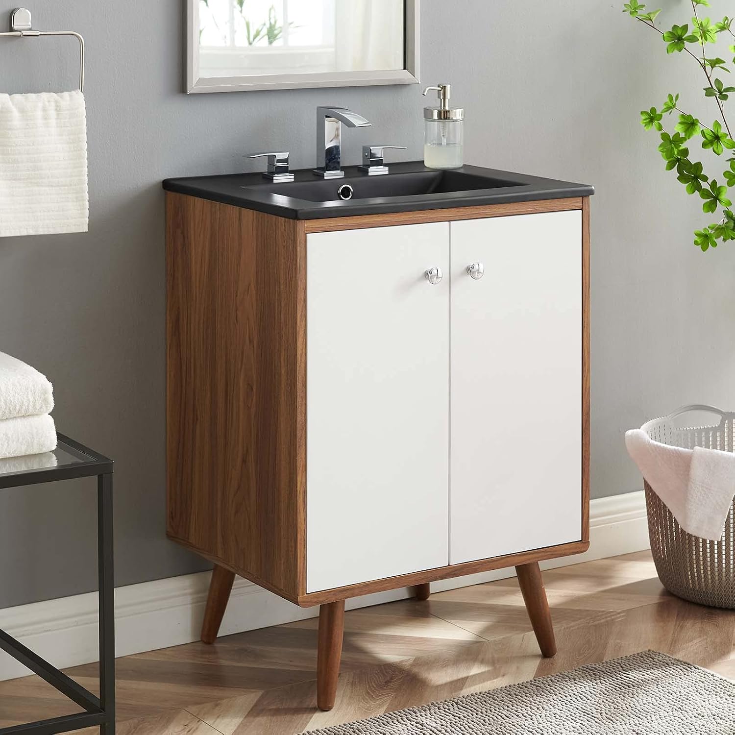 Sink Vanity Cabinet, Wood, White Black, Modern Contemporary, Hotel Bedroom Bathroom Master Suite