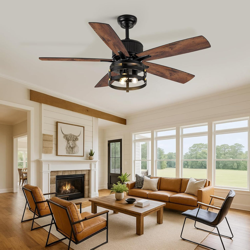 Farmhouse 52 inch Ceiling Fans with Lights and Remote, 2 Sets of Fan Blades, 4 Colors, Outdoor Ceiling Fan for Patio with Light, Wood Ceiling Fans with Timer Reversible DC Motor for Porch