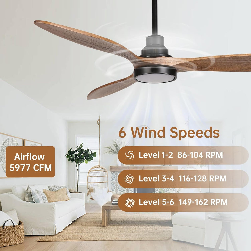 Ovlaim 52 Inch Wood Ceiling Fan with Light Remote Control, Quiet DC Motor, 3 Blades Indoor Ceiling Fan for Bedroom Living Room, ETL Listed