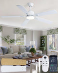 Coolwind 56 Inch White Bedroom Ceiling Fan with Display Remote/APP Control, Quiet Ceiling Fan with Light with 8 Speeds & 3CCT, Dimmable, Timer, DC Reversible Motor for Indoor/Ourdoor