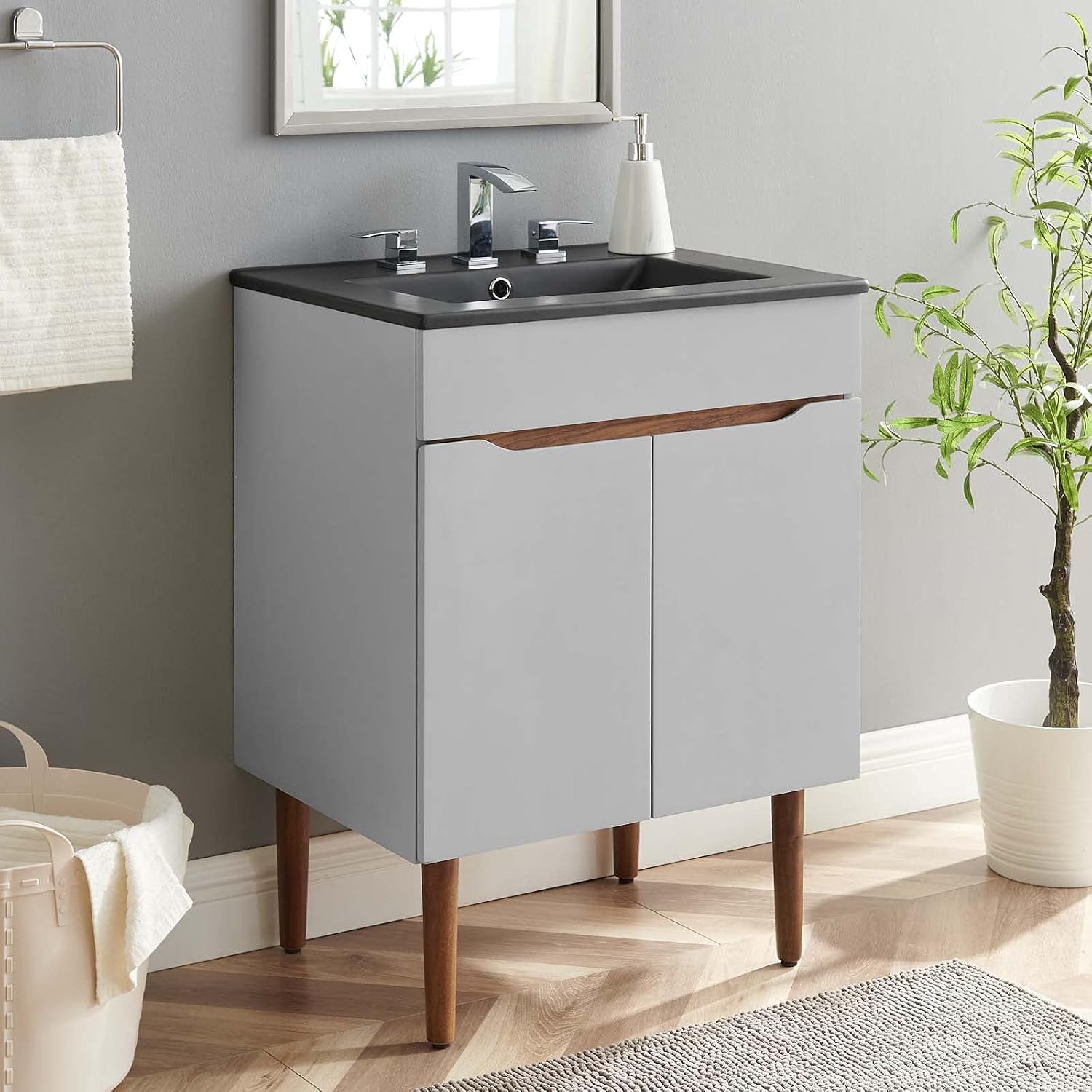 Sink Vanity Cabinet, Wood, Grey Gray Black, Modern Contemporary, Hotel Bedroom Bathroom Master Suite
