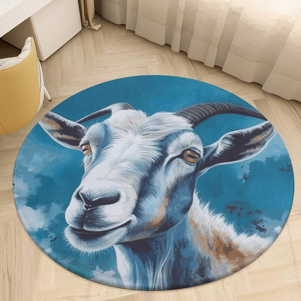 Blue Goat Print Coral Velvet Round Floor Mat Non-Slip Bath Rug Floor Covering for Bathroom Vanity Guest Suite & Vacation Home