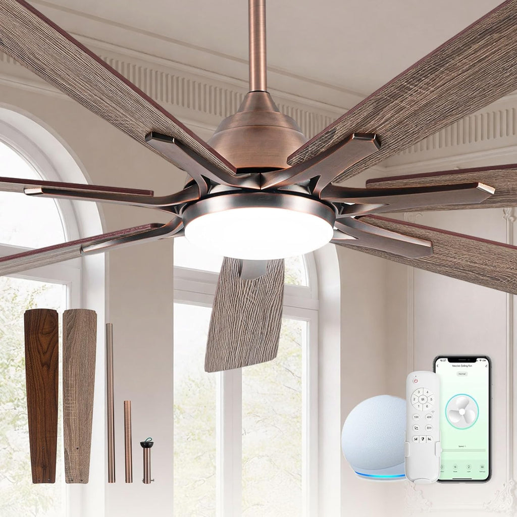 Minislak 72' Oil Rubbed Bronze Smart Ceiling Fan with Light via WiFi Alexa,6-Speeds Quiet DC Motor,Dimmable,Outdoor Antique Bronze Large Ceiling Fan for Living Room,Patio,Dual Finish 7 Blades