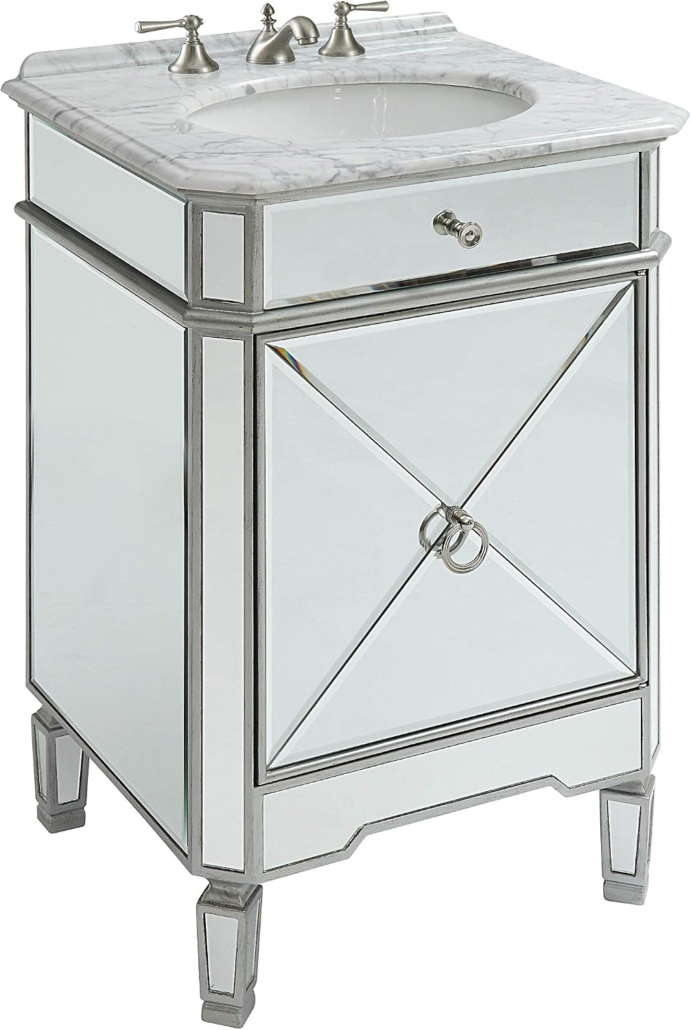 24' Mirrored Reflection Antique Silver Asger Powder Room Bathroom Vanity - BC-5026SL
