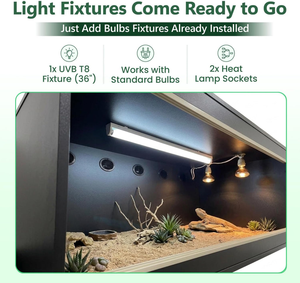 180 Gallon Reptile Enclosure, Made in USA 72' x 24' x 24' Bearded Dragon Tank with Sliding Acrylic Doors, Large Terrarium for Leopard Geckos, Snakes, Lizards & Tortoises - Black