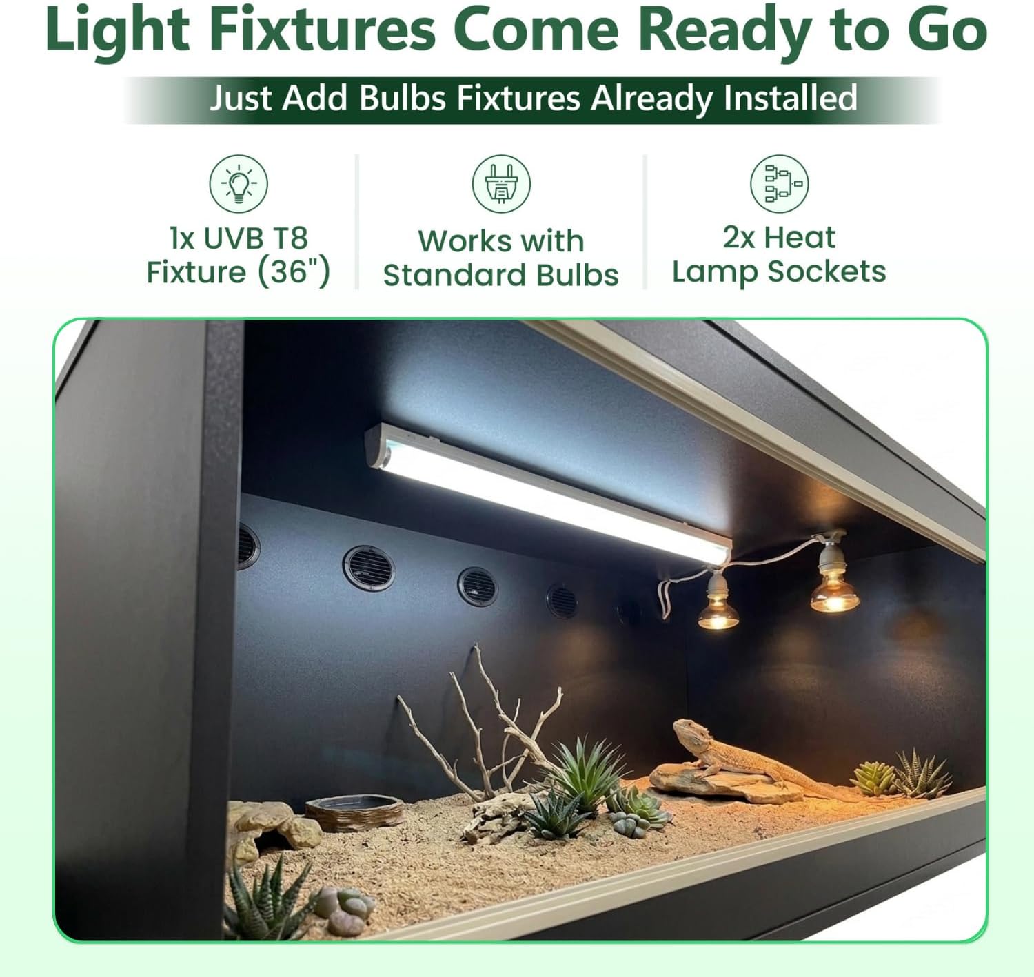 180 Gallon Reptile Enclosure, Made in USA 72' x 24' x 24' Bearded Dragon Tank with Sliding Acrylic Doors, Large Terrarium for Leopard Geckos, Snakes, Lizards & Tortoises - Black