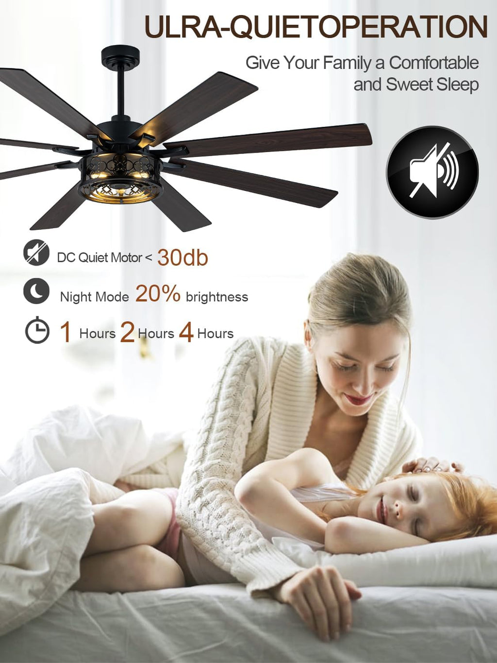 72 Inch Farmhouse Ceiling Fan with Lights and Remote Large Rustic Ceiling Fan Black Caged Fandelier Industrial Chandelier Light, Reversible Quiet DC Motor 6 Speed for Indoor Outdoor
