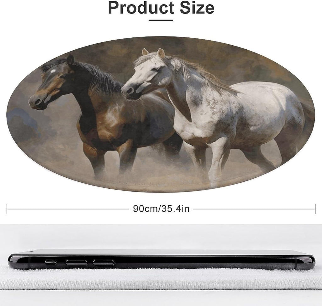 Horses Animals Coral Velvet Round Floor Mat Non-Slip Bath Rug Floor Covering for Bathroom Vanity Guest Suite & Vacation Home