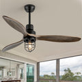 WWM 52 Inch Rustic Outdoor Ceiling Fan with Light and Remote, 3 Wood Blades, Include Bulbs Modern Black Farmhouse Industrial Ceiling Fan for Outdoor Ceiling Fans for Patios,Porch,Bedroom