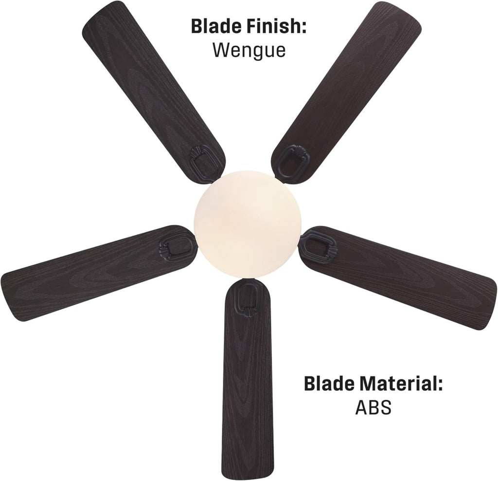 Westinghouse Lighting Deacon Traditional Indoor/Outdoor Ceiling Fan, LED Light Fixture with Opal Frosted Glass, Remote Control, 52 Inch, Matte Black Finish
