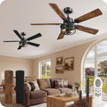 2 PACK 52 Inch Farmhouse Ceiling Fans with Lights and Remote, Timer, Dual Finish 5 Blades (Walnut and Black), 6 Speeds, Reversible DC Motor, Rustic & Industrial Caged Ceiling Fan FB01CFP205