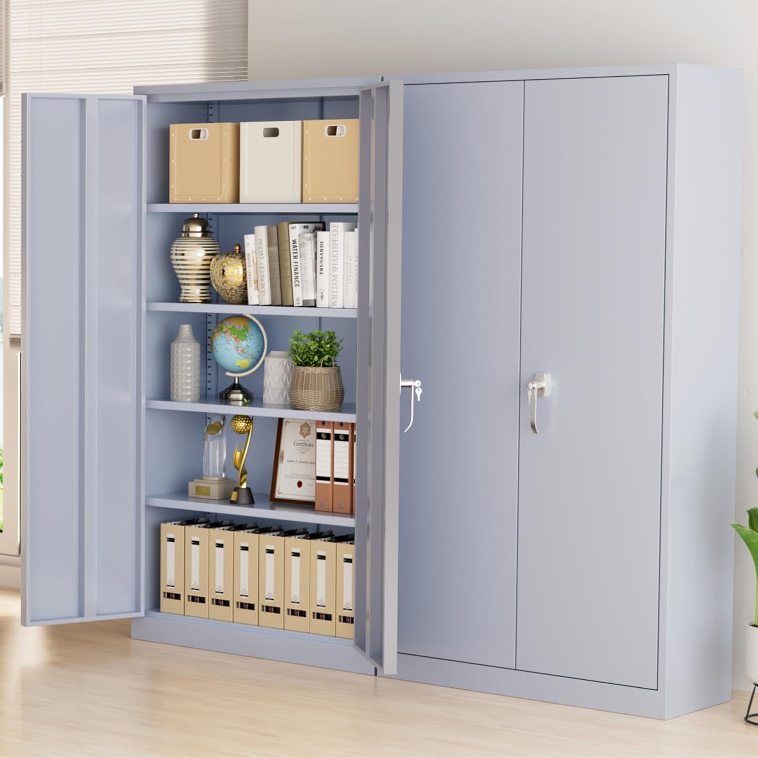 Greenvelly Metal Storage Cabinet with Doors and Shelves, 72' Inch Locking Metal Cabinet,Garage Storage Cabinet for Garage Office School Warehouse (Dark Gray)