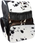 Black Cowhide Leather Diaper Bag Fringe Backpack - Western Style Mother's Day Gift Artisan Cow Print Travel Rucksack for Stylish Moms