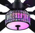 Kviflon 52 Inch Crystal Ceiling Fan with RGB Lights and Remote/APP Control, Black Fandelier Ceiling Fan with Light, Modern Chandelier Ceiling Fan for Bedroom Living Room, Quiet DC Motor, Dimmable LED