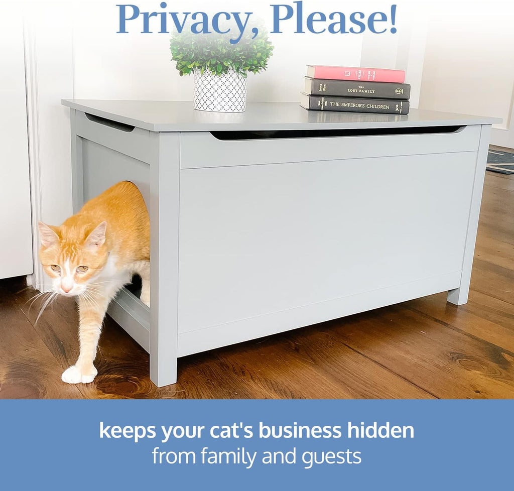 Parker Designer Catbox Cat Litter Box Enclosure, Hidden, Dog-Proof Pet Furniture with Cover, Elegant, Covered, Odor Contained for Large Cats, Litter Box Furniture with Lid, Cat Litter Boxes, Gray