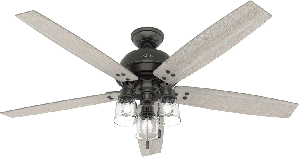 Hunter 60 inch Indoor Ceiling Fan with LED Lights - Bronze Ceiling Fan with Pull Chain, For Bedroom or Living Room, Standard Mount, No Remote, 5 Blades, Includes Bulbs - Churchwell 51200, Noble Bronze