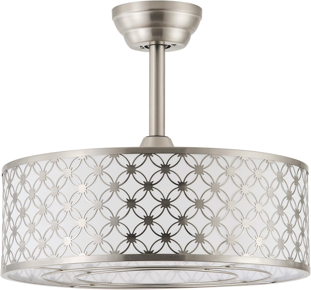 Silver Fandelier Ceiling Fan with Light, 20' Caged Silver Chandelier Ceiling Fans with Lights Remote Control, Fabric Mid-Century Modern with 6 Speeds for Bedroom, Nursery, Living Room.