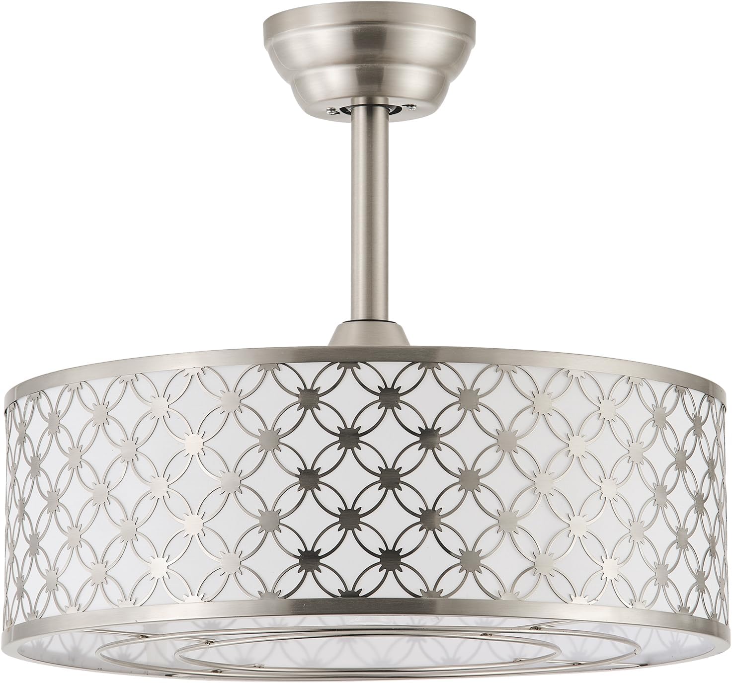 Silver Fandelier Ceiling Fan with Light, 20' Caged Silver Chandelier Ceiling Fans with Lights Remote Control, Fabric Mid-Century Modern with 6 Speeds for Bedroom, Nursery, Living Room.